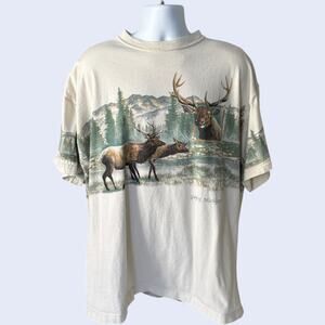 Art Unlimited XXL 90s Nature Elk T-Shirt Off White Gaylord Michigan Deer